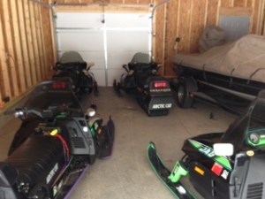 Sleds in garage